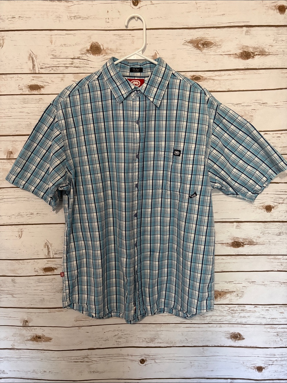 Ecko Unlimited The Dwyer Blue Plaid Short-Sleeve Button-Down Shirt